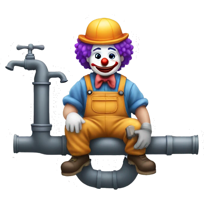clown face emoji as a plumber sitting and fixing pipe emoji