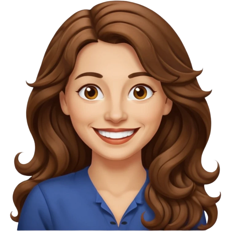 40 yr croatian woman, long wavy brown hair, big smile, side part, 
 emoji