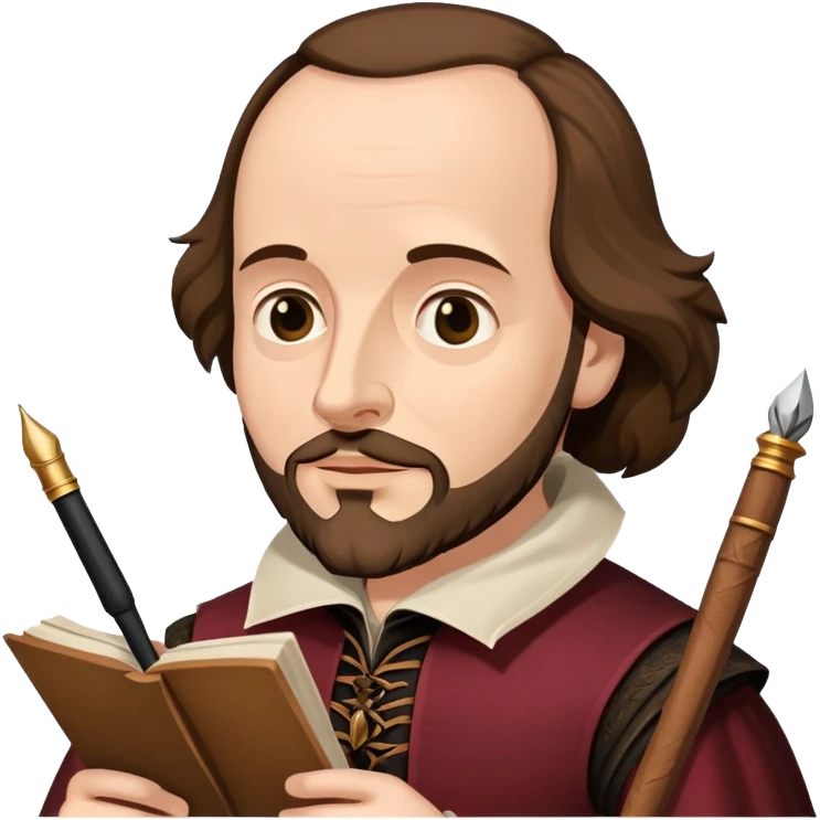 Shakespeare the playwright holding a quill pen and manuscript emoji