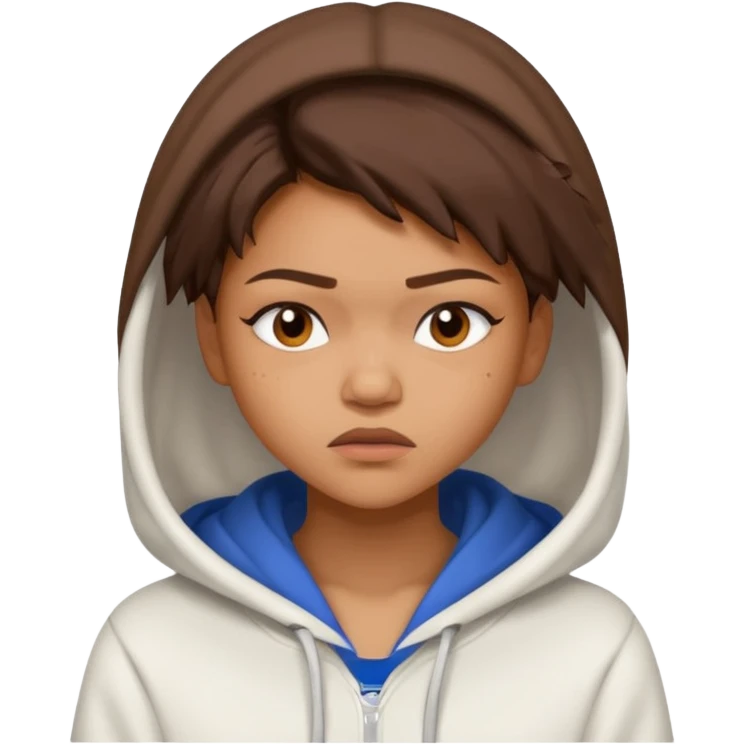 Zendaya in a white hoodie with an unimpressed face expression  emoji