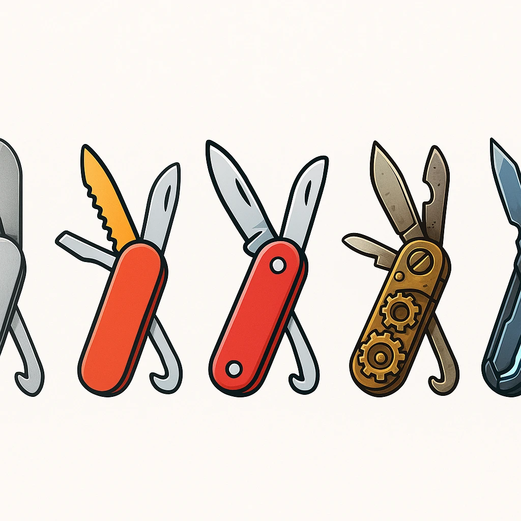 a multitool, like a pocket-knife with multiple tools, in a variety of visual styles emoji