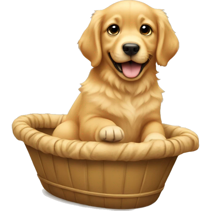 Baby riding golden retriever emoji