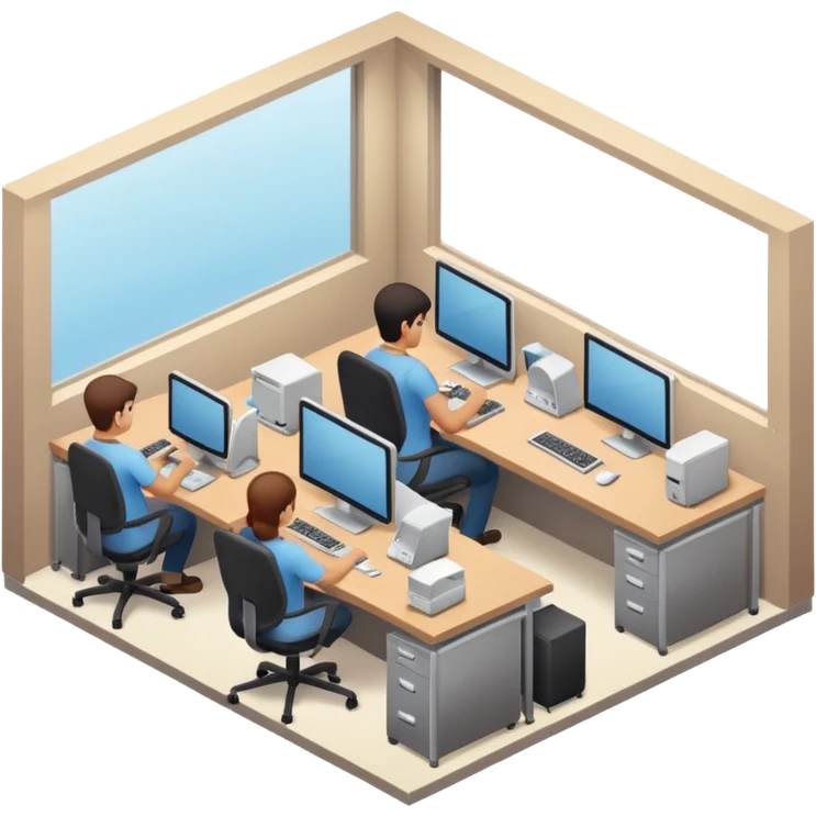 an office with several desks in an isometric style emoji