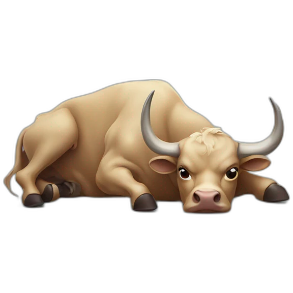 bull suffering, lying down, sad emoji