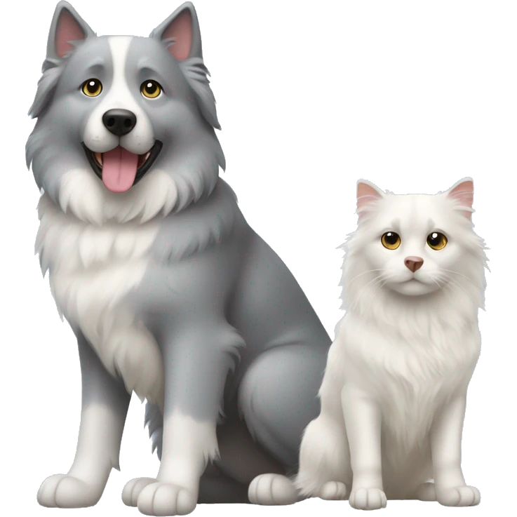 Grey cat and Pyrenees dog emoji