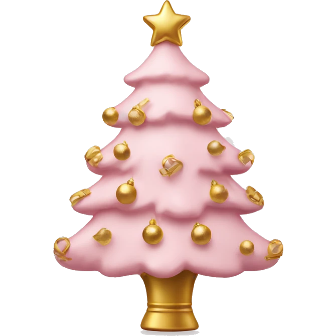 A light pink chrismas tree with gold ornaments  emoji
