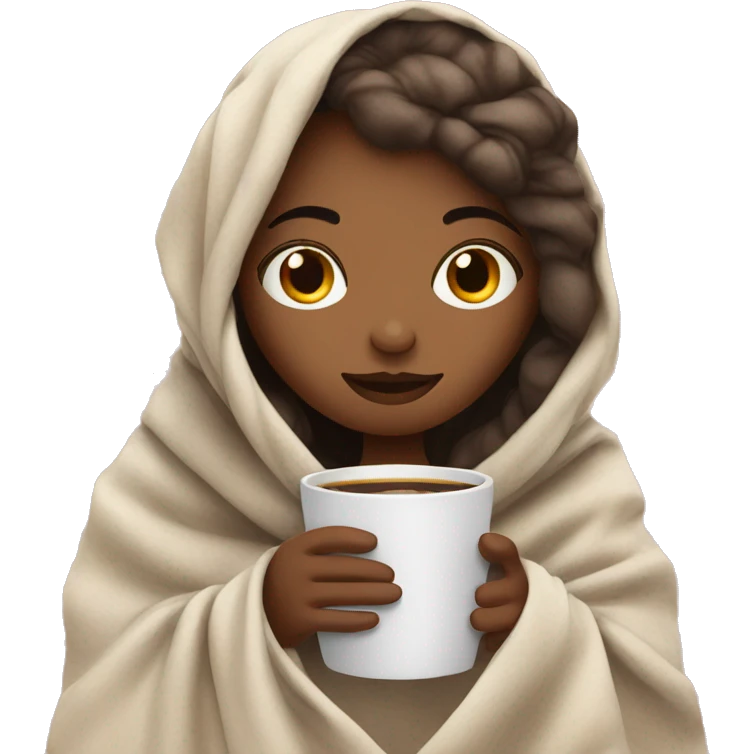 girl inside a blanket with split dyed hair sipping coffee eyes closed emoji