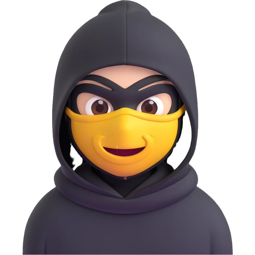 a thief character, 3D emoji style, with a black beanie and mask, looking mischievous emoji