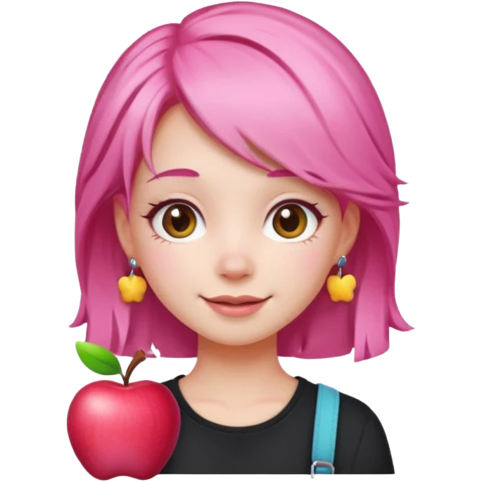 cute pink haired girl with cheerful pose and cute accessories. apple emoji style emoji