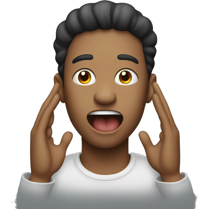 person holding their neck with both hands and tongue out emoji