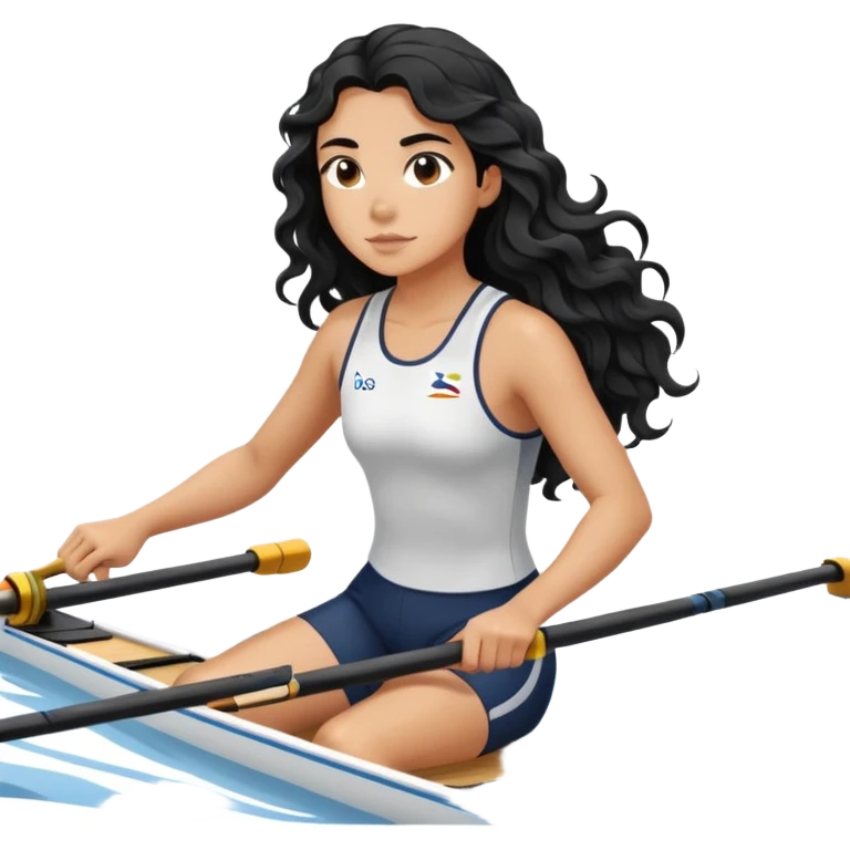 girl with long black wavy hair rowing in Olympic rowing sport, side view emoji