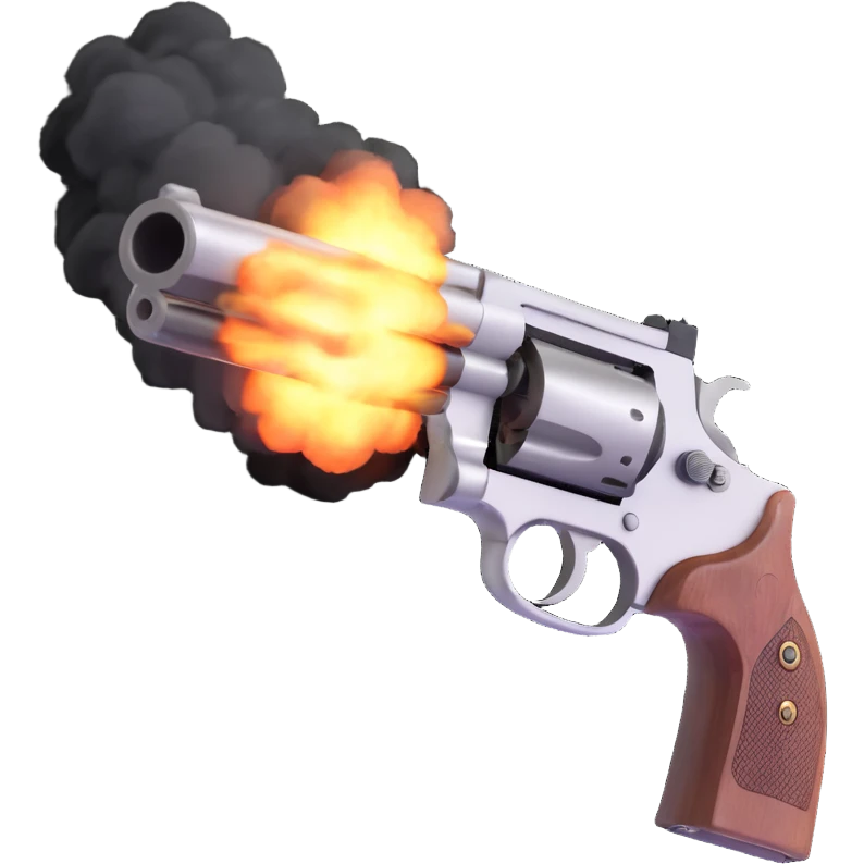 A realistic handgun firing a bullet, with muzzle flash and smoke coming out of the barrel emoji