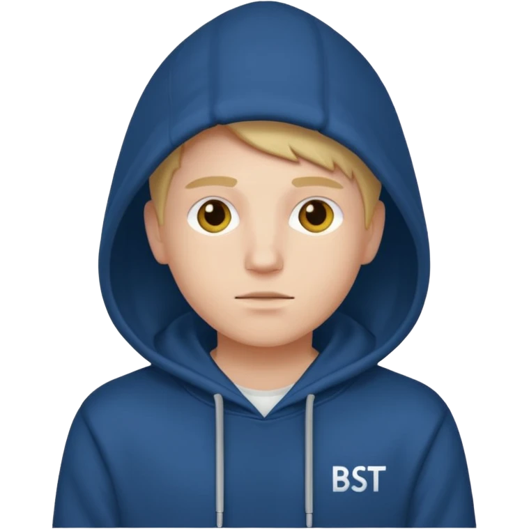 make an image of white person wearing hoodie with "BST" letters on it emoji
