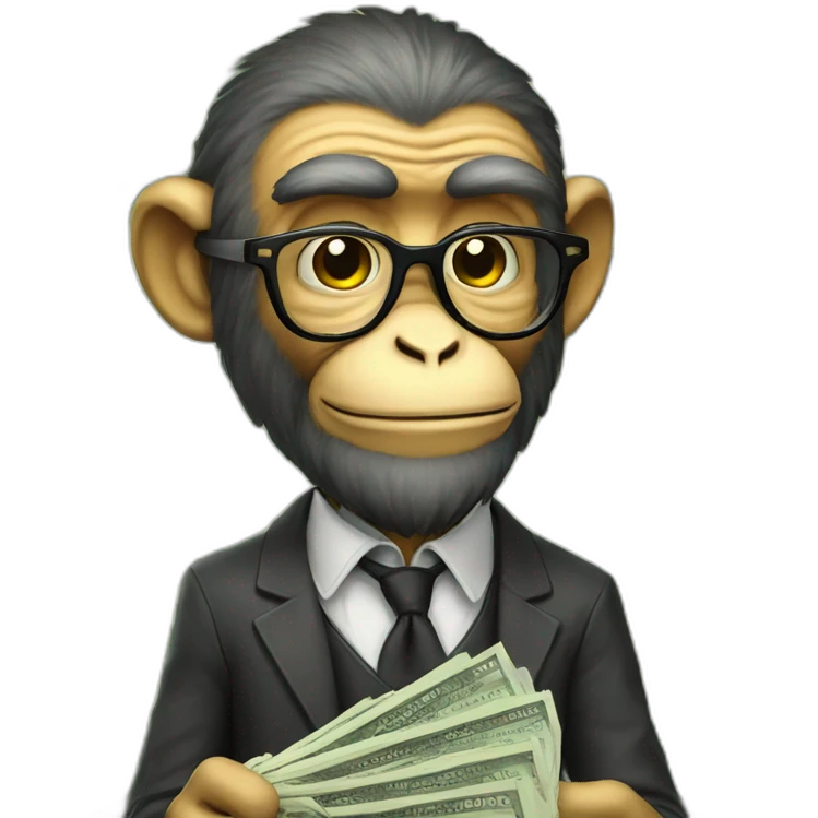professor monkey with beard, glasses, mustache holding money emoji