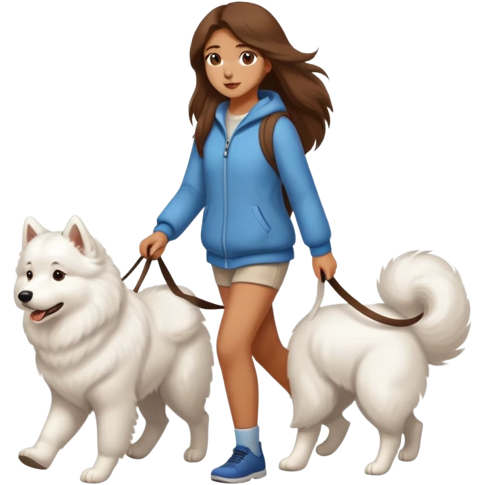 Brown long hair girl walking Samoyed emoji