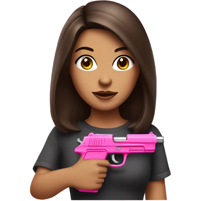 Realistic brunette girl holding pink gun emoji