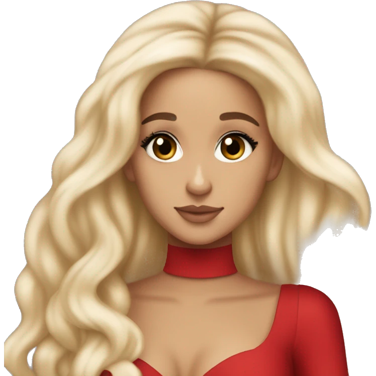 ariana grande, blonde hair, red dress, ethereal posing, light skin emoji