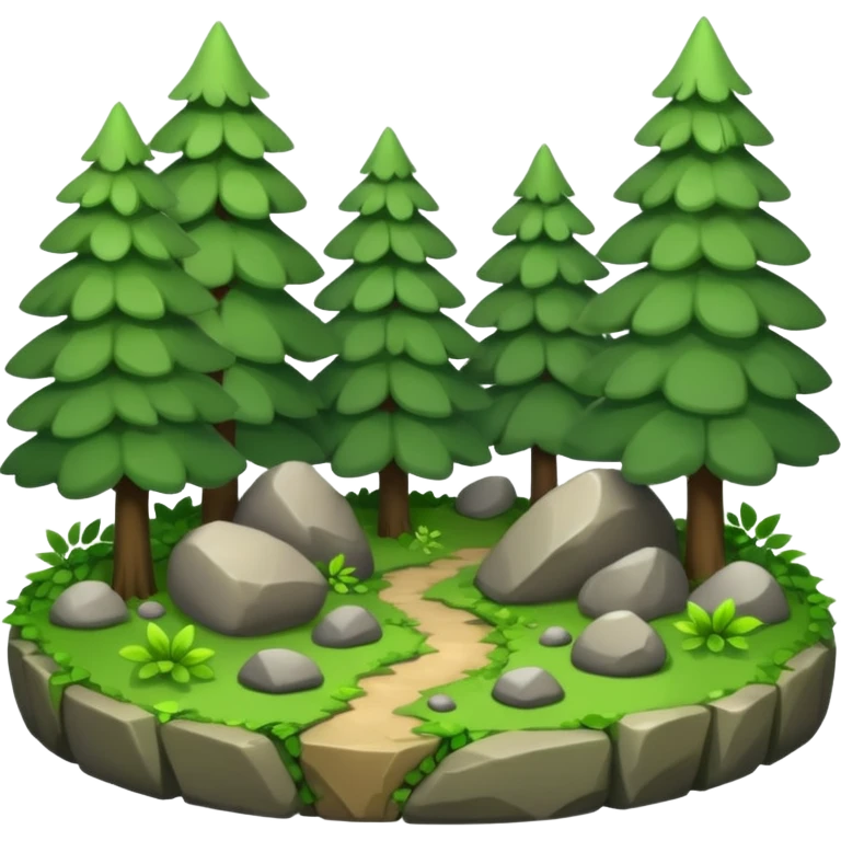 A bright forest clearing with layered bushes and scattered rocks. emoji