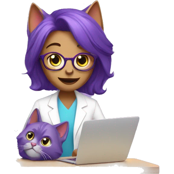 Purple humanised Cat psychologist leads the session emoji