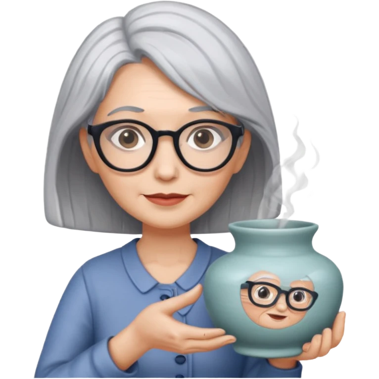 Woman with grey hair with ceramics emoji