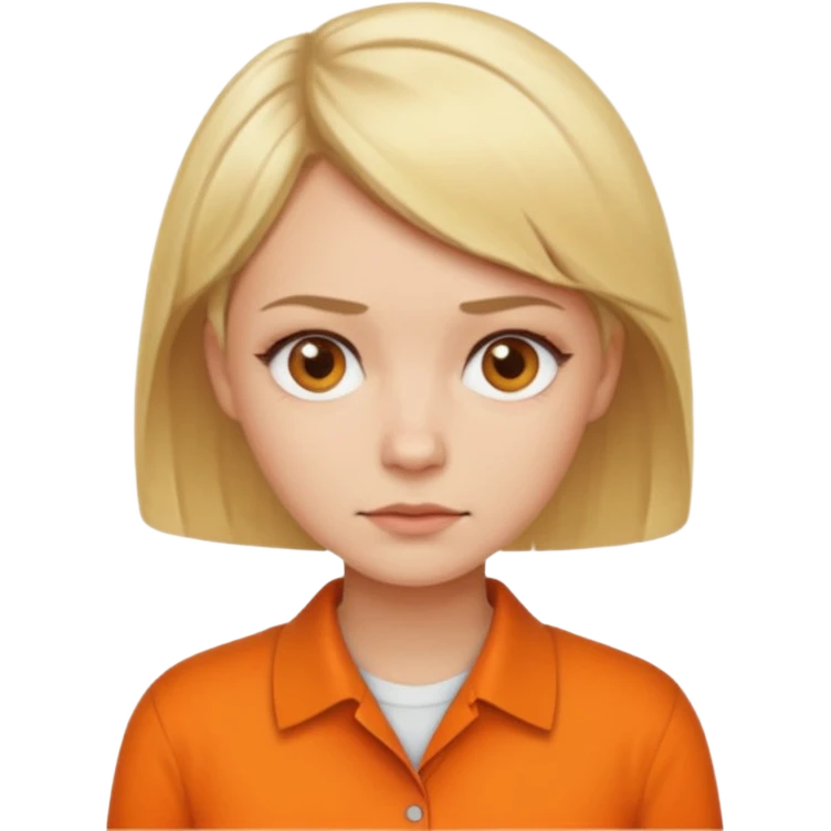 short blonde hair not smiling woman in orange collared shirt emoji