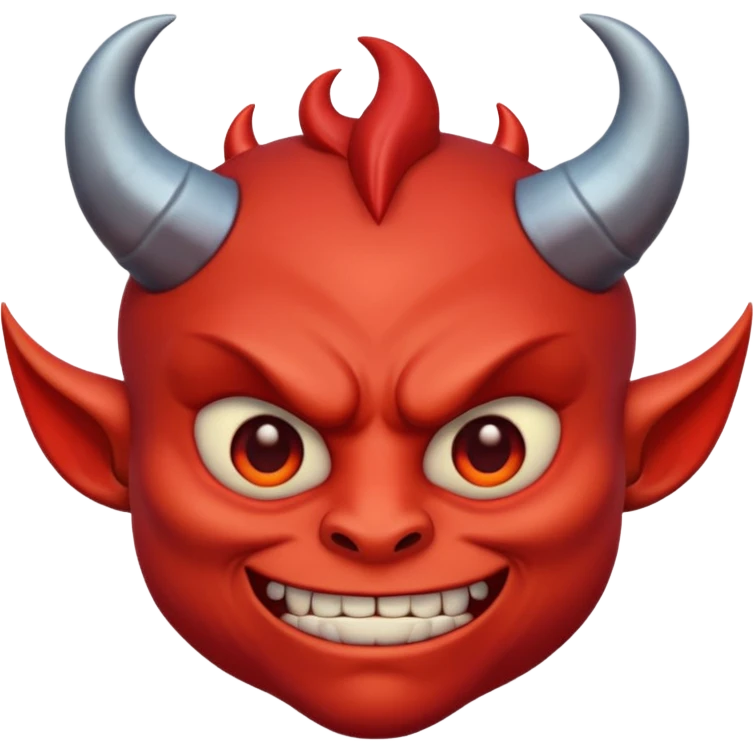 Demon cartoon emoji character, head and shoulders portrait (chest-up crop), centered face, confident and edgy expression, sharp eyes, subtle smirk, small curved horns, clean stylized face, not cute, not scary, modern emoji-style illustration, bold colors, smooth shading, high readability emoji