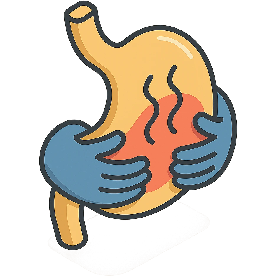 close-up of a painful stomach, stomach and hands with waves of pain, detailed shadows and highlights, no face or legs, transparent background emoji