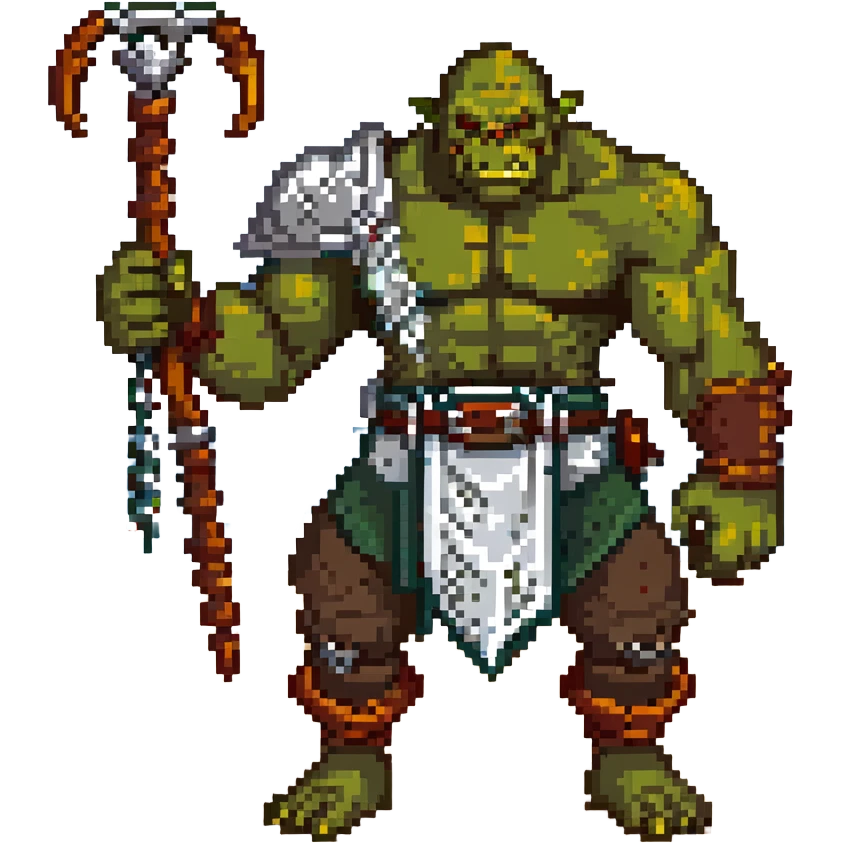orc male Belt of defeated "Pesky Sand Crab" claws, flexing with a net full of loot. emoji