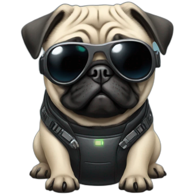 pug with black sunglasses and wearing a cyberpunk suit emoji