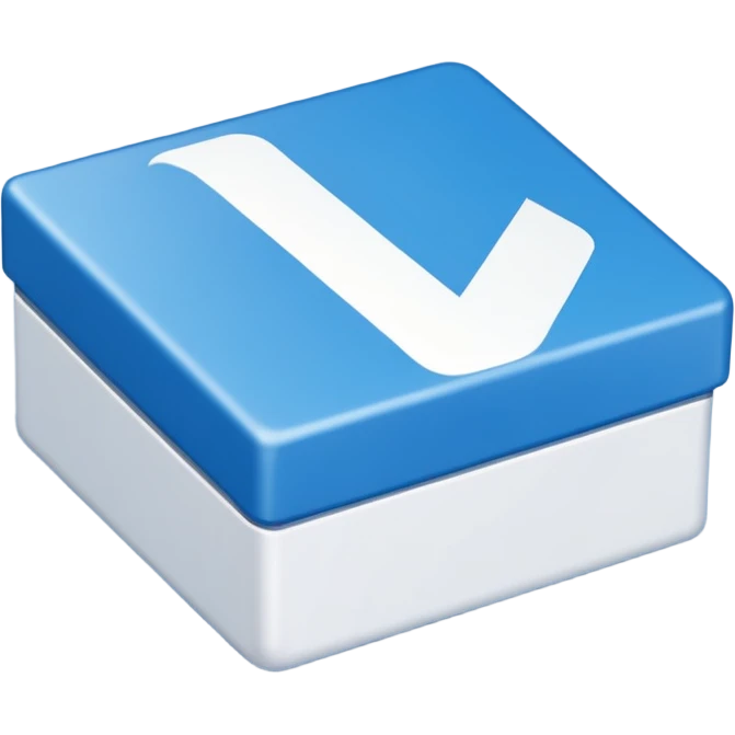 Blue box with a white check mark in the middle of the blue box that is a little bit tilted to the right and its 2d emoji