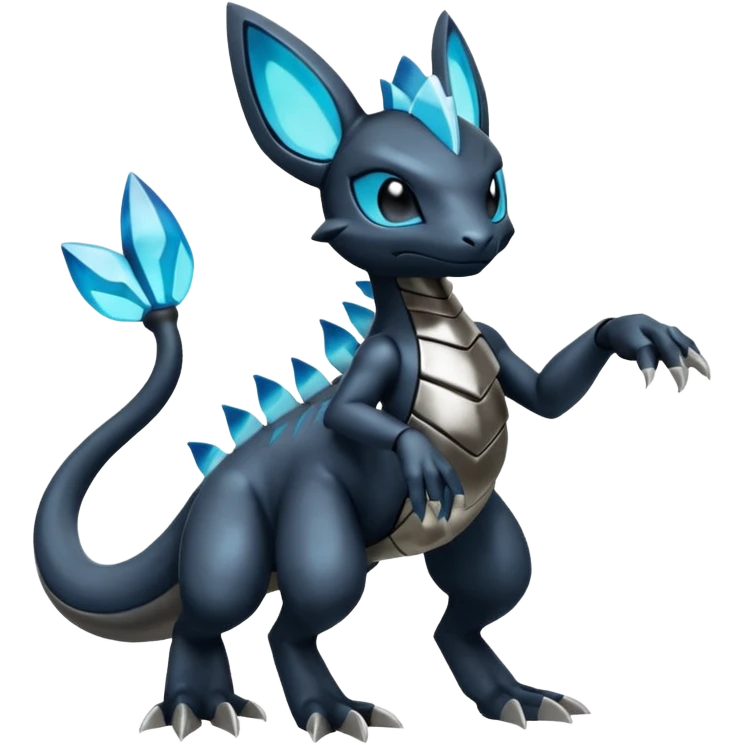 Shiny Futuristic Dusknoir-Salandit-Glaceon-Fakémon-hybrid-creature (full body)  emoji