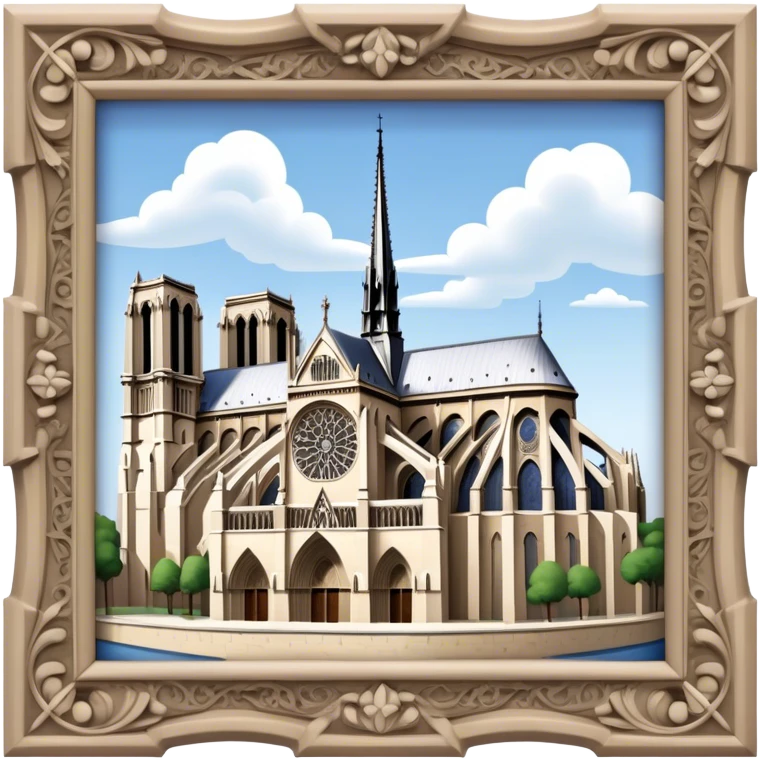 Cinematic Realistic Notre-Dame Cathedral Landmark Emoji, showcasing the Gothic splendor of the cathedral rendered with detailed stone carvings and majestic, soft lighting. emoji