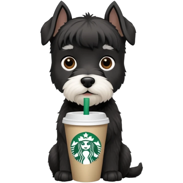 Black schnauzer with a Starbucks cup emoji