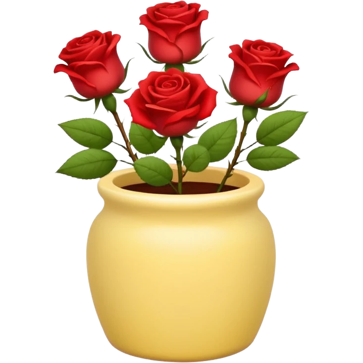 Pastel yellow ceramic pot, short and cylindrical, with red roses. emoji