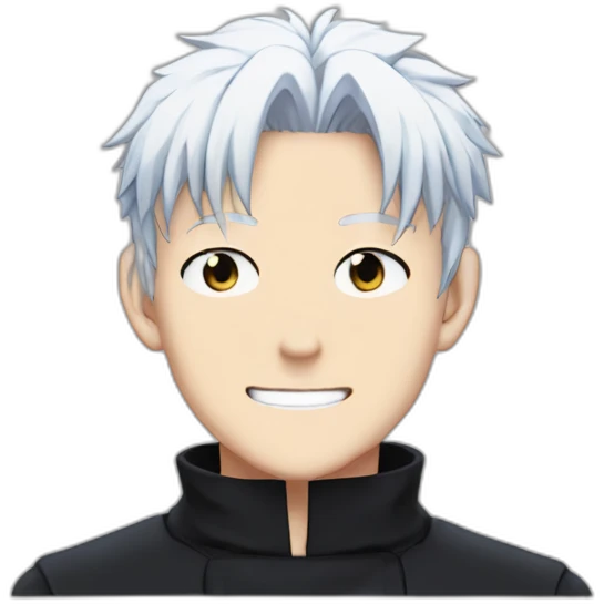 gojo satoru smiling from jujutsu kaisen with white hair, blue sky eyes, wear a black tshirt emoji