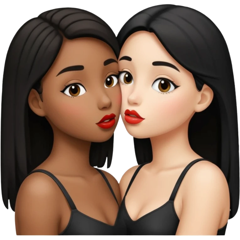 A white girl and black girl kissing emoji