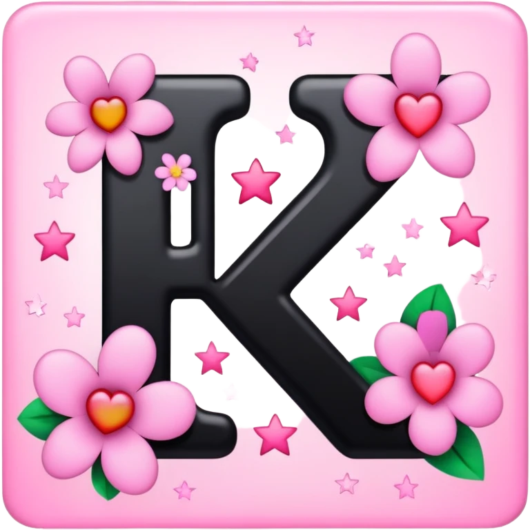 The letters KK in black font with a pink heart stars and flowers emoji