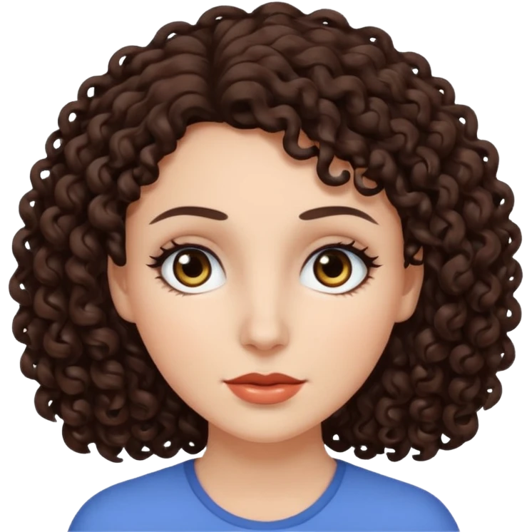 White woman with dark brown curly hair. and black eyes emoji