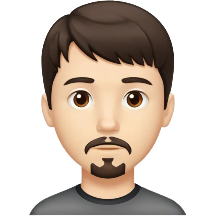 White boy with short dark brown hair, with bangs, brown eyes goatee emoji