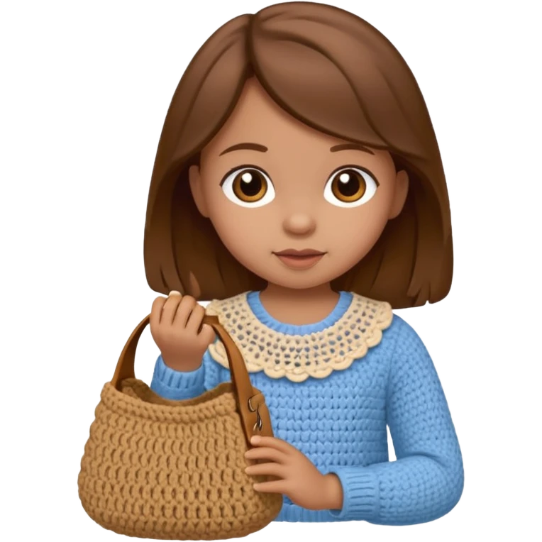 Baby girl with brown hair, doing a bag on chrochet  emoji