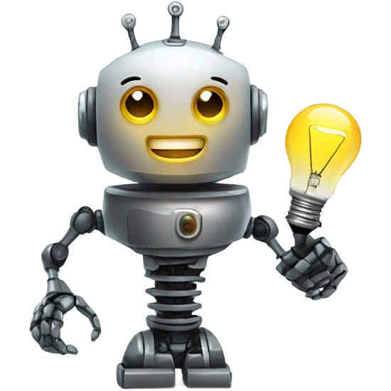 robot holds a light bulb emoji