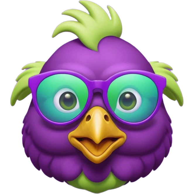 nervous space chicken excited waiting intently with lime green sunglasses, keep chicken same color but add purple teal lime green space galaxy background emoji