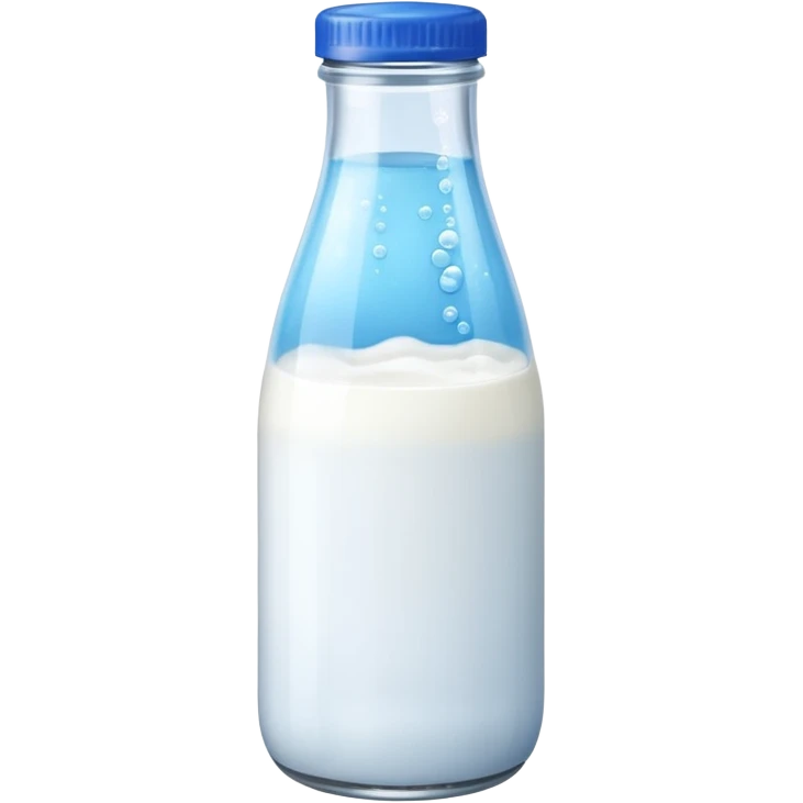 Milk bottle with blue cap and bubbles emoji