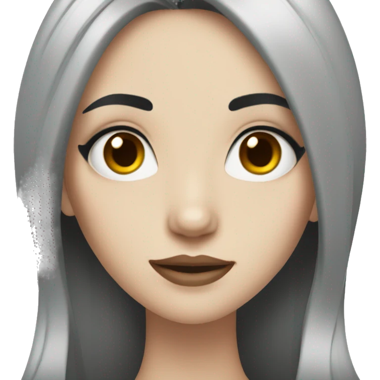 Pale girl with long black hair and makeup emoji