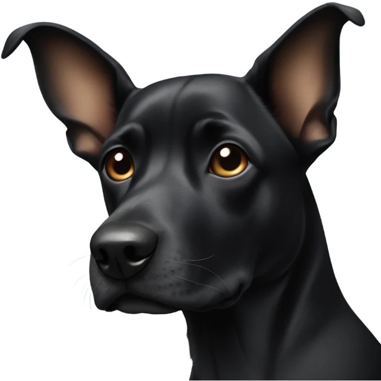 Black dog with one ear up and one ear folded down emoji