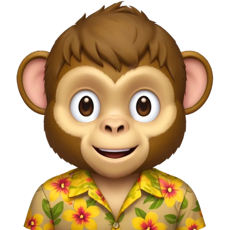 Monkey – cheeky grin, wearing yellow floral aloha shirt. emoji