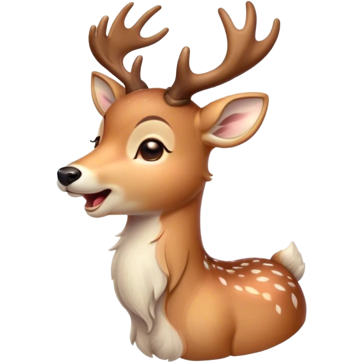 Cinematic Cute Yawning Deer Portrait Emoji, Head tilted slightly with a dramatic, wide-open yawn, revealing a soft, dappled coat and elegantly drooping ears, eyes barely open in drowsy contentment, Simplified yet irresistibly adorable features, highly detailed, glowing with a soft, cozy glow, high shine, relaxed yet expressive, stylized with a touch of natural whimsy, bright and endearing, soft glowing outline, capturing the essence of a sleepy yet affectionate deer, so drowsy it feels like it could stretch right out of the screen and curl up for a nap! emoji