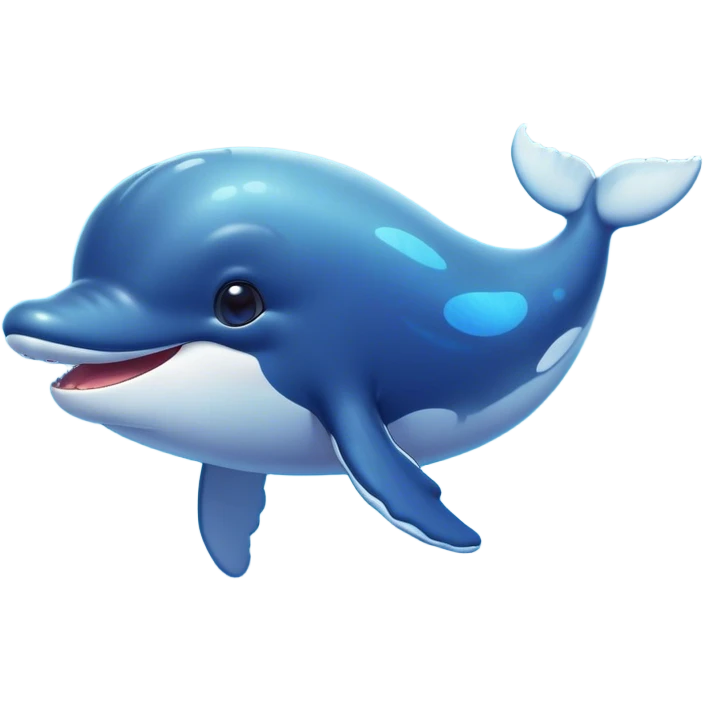 Cinematic Cute Humpback Whale Portrait Emoji, Head tilted playfully and inquisitively, featuring a softly rounded body with bright, sparkling eyes and an adorably expressive mouth, Simplified yet irresistibly adorable features, highly detailed, glowing with a warm, ocean-blue glow, high shine, affectionate and gentle, stylized with a touch of whimsical aquatic charm, soft glowing outline, capturing the essence of a friendly and endearing whale that seems as if it could sing its way into your heart! emoji