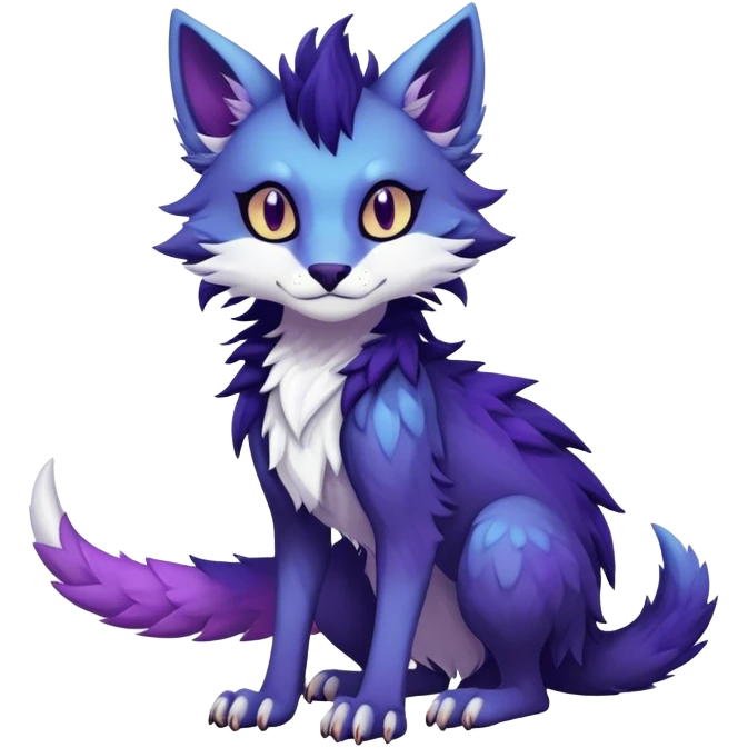 Kawaii dark colorful edgy fantasy ethereal feline-vernid-sergal-fursona animal creature with a tufted tail full body emoji