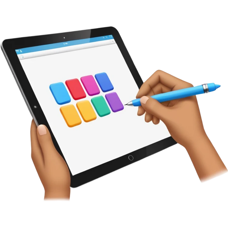 A hand having a digital pen drawing colorful rectangules on a tablet emoji